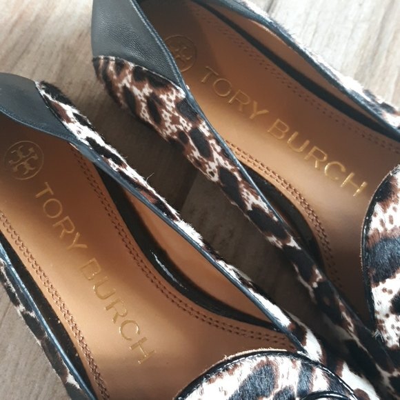 Tory Burch Leopard Print Loafers Size 5 - Calf Hair Apron Toe Ballet Flats - Picture 4 of 10